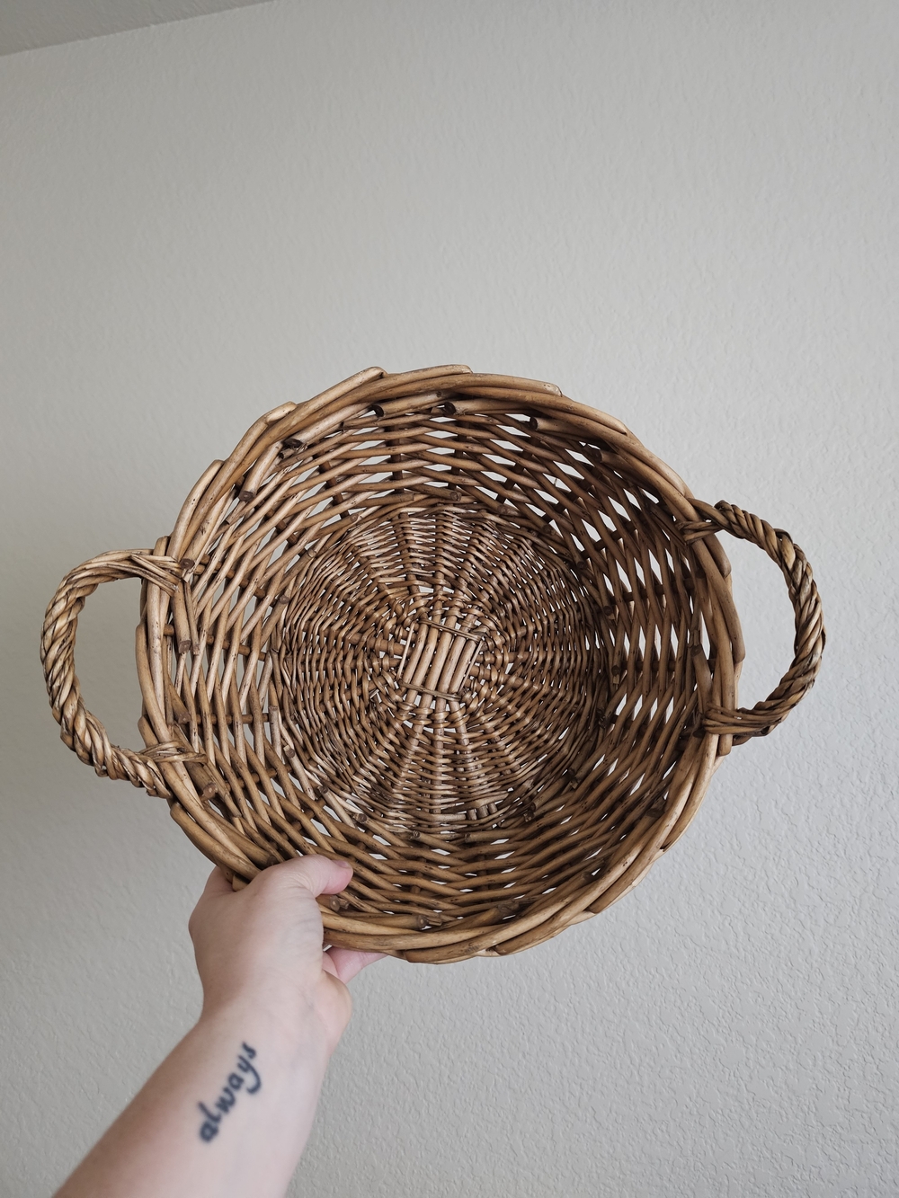 Handwoven Brown Wicker Serving Basket with Handles